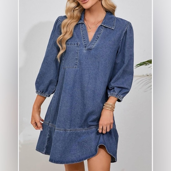 Dokotoo Dresses & Skirts - Dokotoo Denim Babydoll V neck 3/4 sleeve size Med